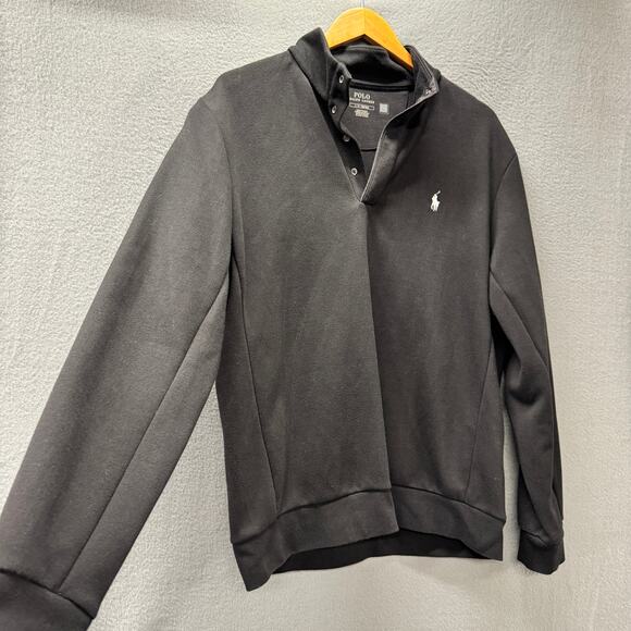 Polo Ralph Lauren Sweatshirt Mens Large Black Pullover 1/4 Snap Mock Neck - Picture 3 of 9